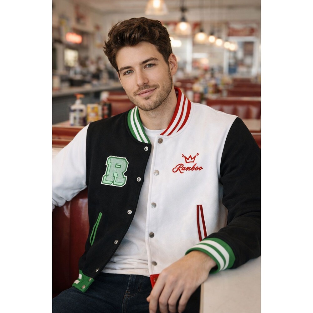 Ramboo the Beloved Varsity Jacket Mens Sz Medium Black White Green Classic